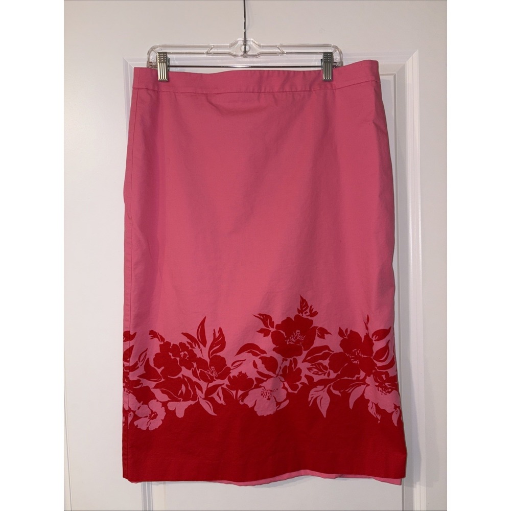 Talbots Pencil Skirt Size 14 Womens Bright  Floral Pink Textured Lined Spring‎